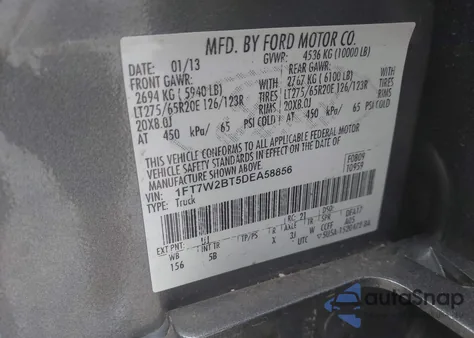 2013 Ford F-250 Lariat из США, поврежденный, VIN 1FT7W2BT5DEA58856